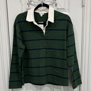 J.Crew Forest Green and Navy Striped Polo NWT